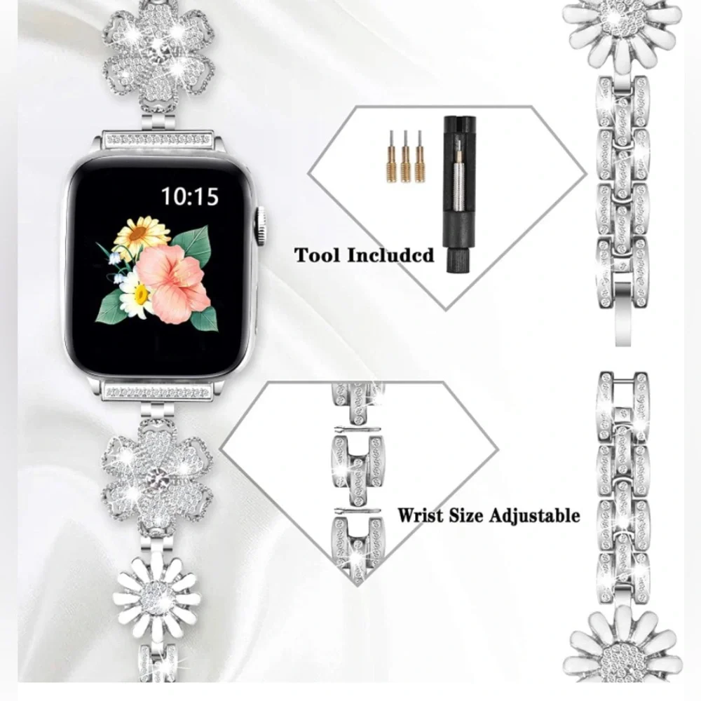 New KOREDA Glittering Flower Bracelet Compatible with Apple Watch